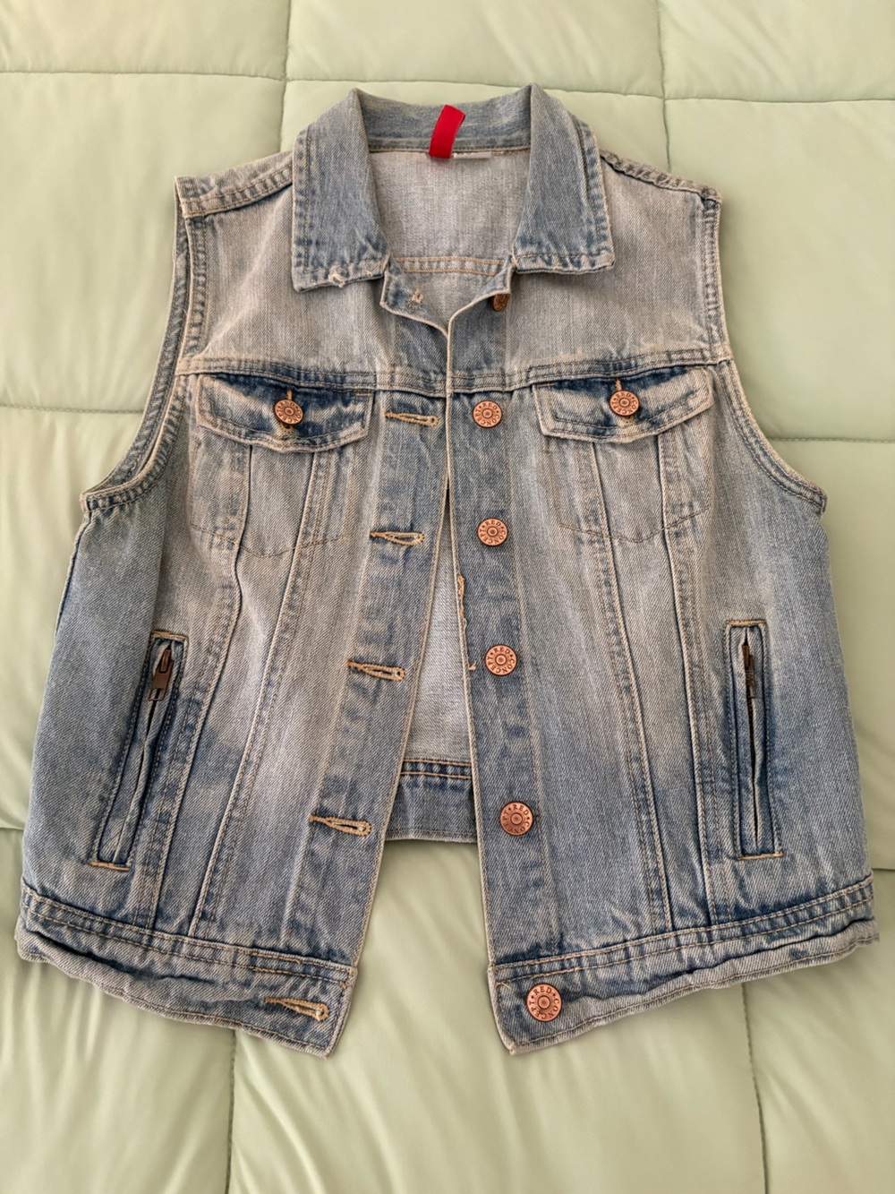 Light Wash Denim Vest with Copper Buttons